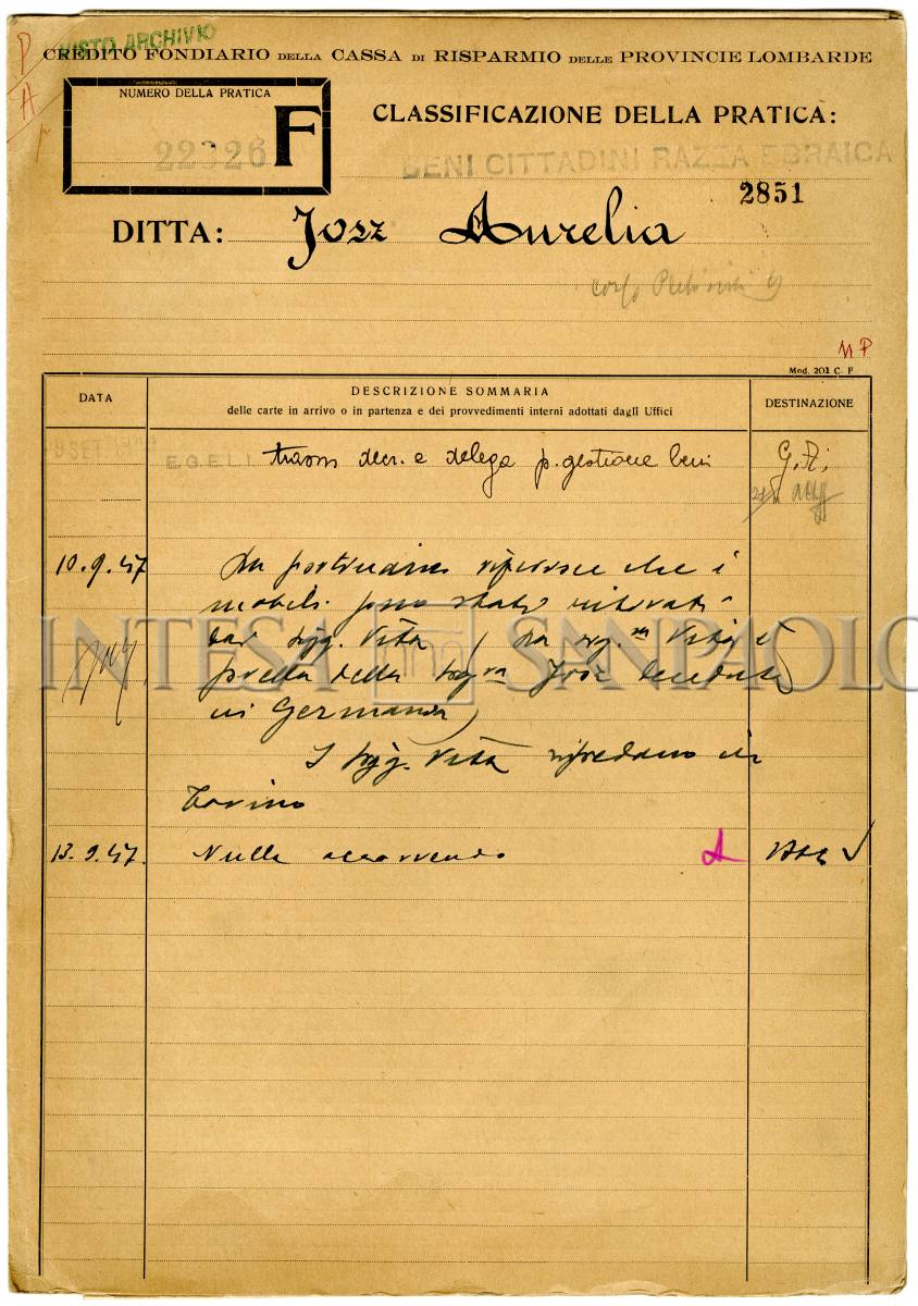 Copertina del fascicolo di Aurelia Josz, 1944